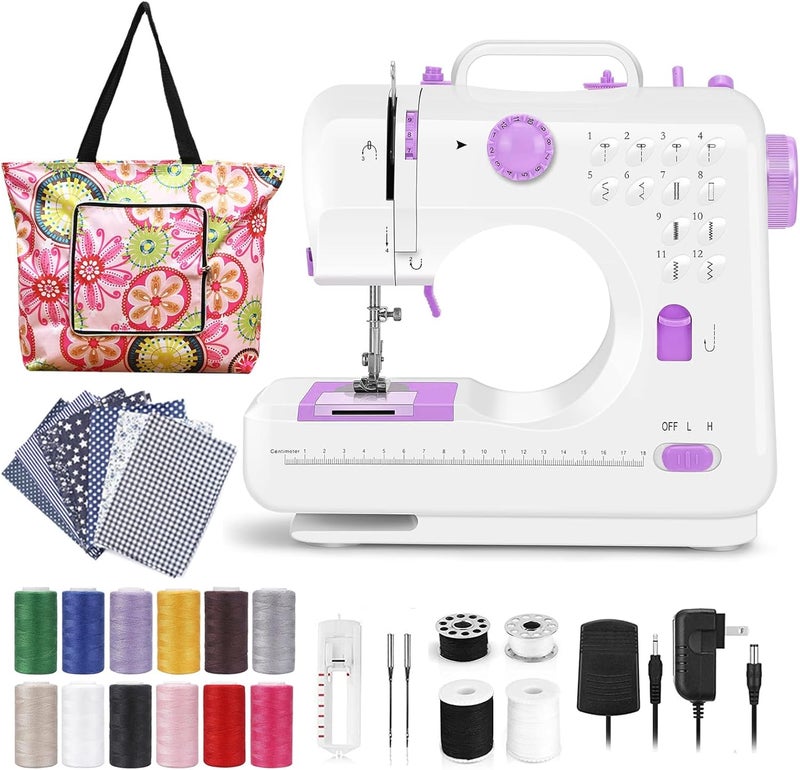 Dechow Sewing Machine for Beginners, Electric Mini Portable, 12 Built-in Stitches with Reverse Sewing, 2 Speeds Double Thread with Foot Pedal, Storage Bag, Cotton Fabric and Threads(Premium Set) - Image 1